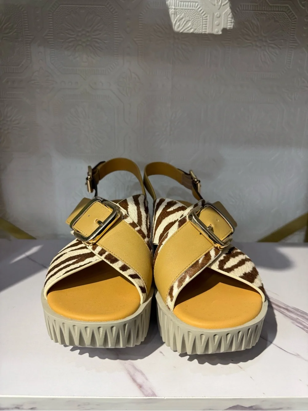 4ccccees Pila Juno - Zebra-Print Platform Sandals  with Buckle Accent